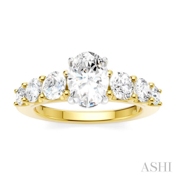 1 1/10 Ctw Oval Shape Round Cut Diamond Semi-Mount Engagement Ring in 14K Yellow and White Gold