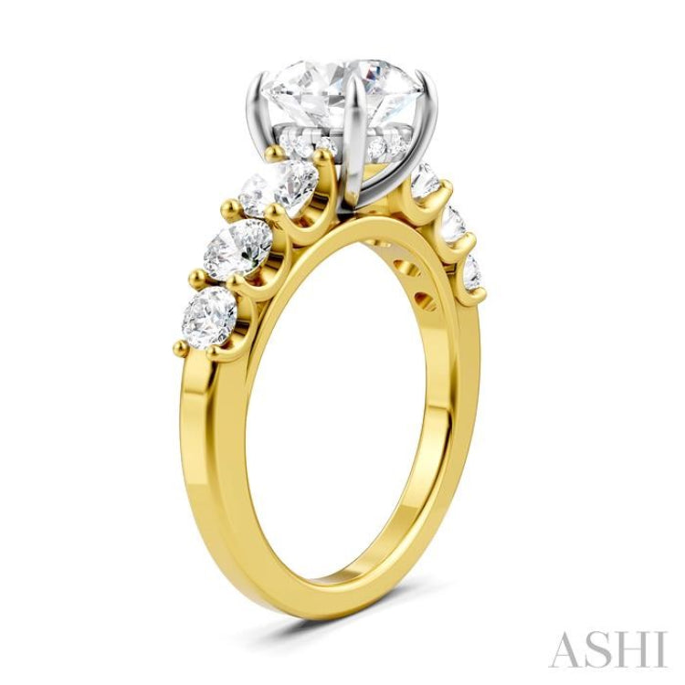 1 1/10 Ctw Round Shape Round Cut Diamond Semi-Mount Engagement Ring in 14K Yellow and White Gold