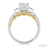 1/3 Ctw Cushion Shape Tri Mount Round Cut Diamond Semi-Mount Engagement Ring in 14K White and Yellow Gold