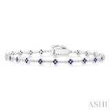 1 MM Round Cut Sapphire Clover and Bead Ball Link Precious Tennis Bracelet in 14K White Gold