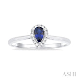 5x3 MM Pear Shape Sapphire and 1/20 Ctw Single Cut Diamond Halo Precious Ring in 10K White Gold