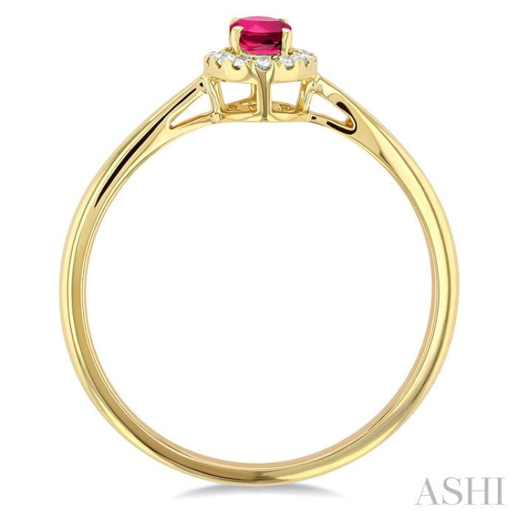 5x3 MM Oval Shape Pink Tourmaline and 1/20 Ctw Single Cut Diamond Halo Semi-Precious Ring in 10K Yellow Gold