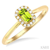 5x3 MM Octagonal Shape Peridot and 1/20 Ctw Single Cut Diamond Halo Semi-Precious Ring in 10K Yellow Gold