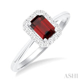 6x4 MM Octagonal Shape Garnet and 1/6 Ctw Round Cut Diamond Halo Semi-Precious Ring in 14K White Gold