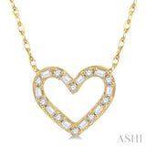 1/4 Ctw Heart Charm Baguette and Round Cut Diamond Pendant With Chain in 14K Yellow Gold