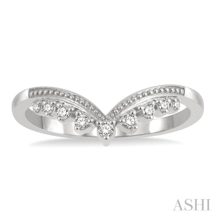 1/10 Ctw Chevron Round Cut Diamond Highlighted Wedding Ring in 14K White Gold