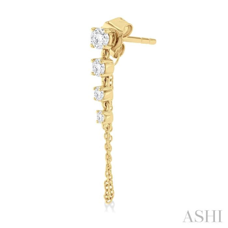 1/2 Ctw Journey Round Cut Diamond Fashion Long Chain Earring in 14K Yellow Gold