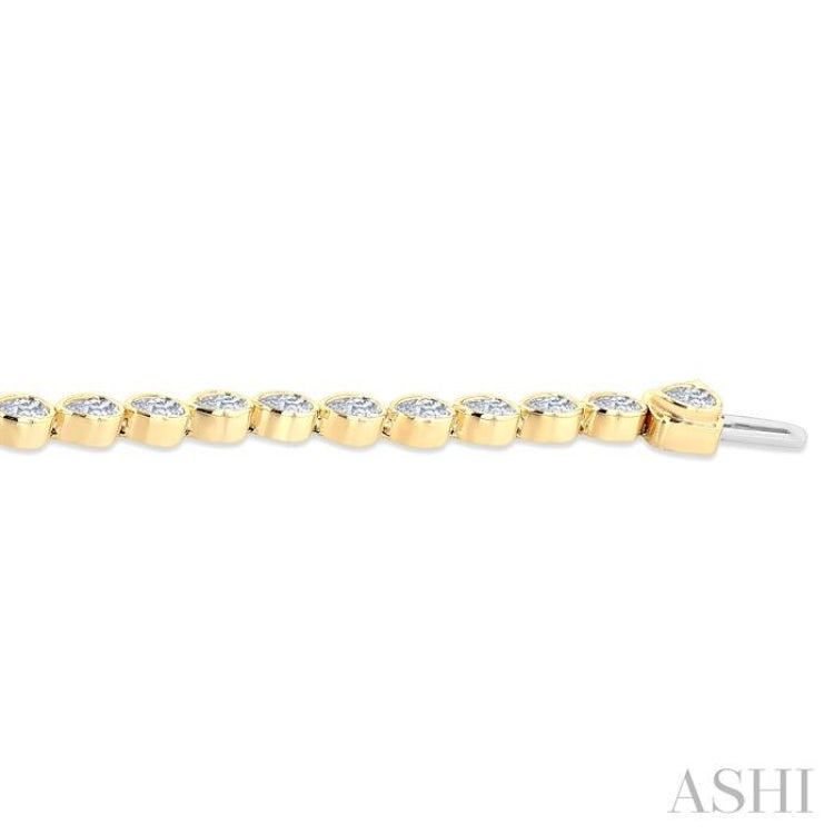 3 1/3 Ctw East-West Bezel Set Pear Cut Diamond Tennis Bracelet in 14K Yellow Gold