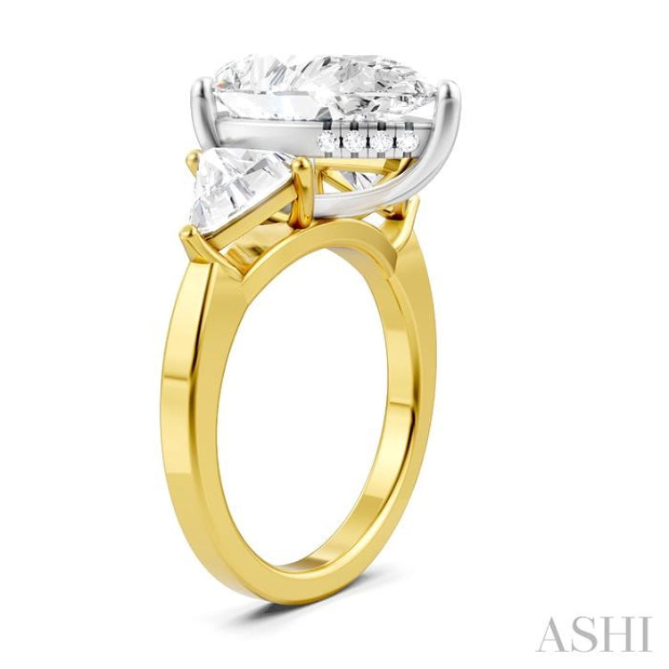 1 1/10 Ctw Pear Shape Trillion Cut & Round Cut Diamond Semi-Mount Engagement Ring in 14K Yellow and White Gold