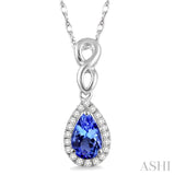 6x4 MM Pear Shape Tanzanite and 1/10 Ctw Round Cut Diamond Pendant in 10K White Gold with Chain