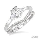 1/2 ctw Diamond Wedding Set With 3/8 ctw Pear & Triangular Cut Engagement Ring and 1/10 ctw Wedding Band in 14K White Gold