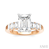 1 Ctw Emerald Shape Emerald and Round Cut Diamond Semi-Mount Engagement Ring in 14K Rose and White Gold