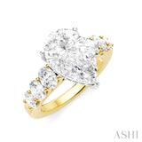 1 1/4 Ctw Pers Shape Oval and Round Cut Diamond Semi-Mount Engagement Ring in 14K Yellow and White Gold