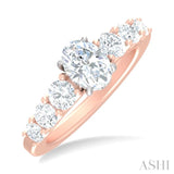 1 ctw Oval Shape Round Cut Diamond Semi Mount Engagement Ring in 14K Rose and White Gold