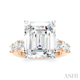 1 1/4 Ctw Emerald Shape Round Cut Diamond Semi-Mount Engagement Ring in 14K Rose and White Gold