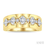 1 Ctw 5-Stone Oval and Round Cut Diamond Wide Fashion Band in 14K Yellow Gold