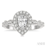 1/3 ctw Pear Shape Carved Shank Round Cut Diamond Semi-Mount Engagement Ring in 14K Yellow and White Gold