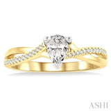1/6 Ctw Split Crossover Pear Shape Round Cut Diamond Semi-Mount Engagement Ring in 14K Yellow and White Gold