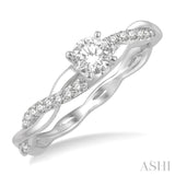 1/3 ctw Round Center Diamond Twisted Ladies Engagement Ring with 1/4 Ct Round Cut Center Stone in 14K White Gold