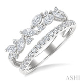 3/4 Ctw Marquise and Round Cut Diamond Split Twin Row Fashion Ring in 14K White Gold