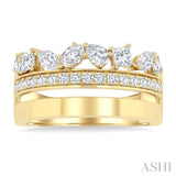 1 1/6 Ctw Split Top Mixed Diamond Cut Bold Gold Fashion Wide Band in 14K Yellow Gold