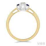 2.15 MM Round Shape Sapphire and 1/6 Ctw Past, Present and Future Round Cut Diamond Precious Ring in 14K Yellow and White Gold