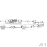 1 1/3 Ctw Bezel Set Emerald and Round Cut Diamond Bar Link Bracelet in 14K White Gold