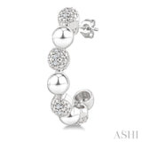 5 MM Bold Bead and 1/10 Ctw Round Cut Bead Bijoux Diamond Fashion Half Hoop Earrings in Sterling Silver