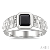 8x7 MM Octagon Shape Onyx and 1/20 Ctw Round Cut Diamond Semi-precious Men's Ring in Sterling Silver