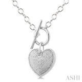 1/10 Ctw Heart Toggle Round Cut Diamond Fashion Necklace in Sterling Silver