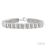 1/6 Ctw Bold Wide Ribbed Round Cut Diamond Pirouette Fashion Bracelet in Sterling Silver