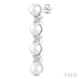 5 MM Cultured Pearl and 1/6 Ctw Round Cut Diamond Floral Fashion Earrings in 14K White Gold
