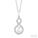 6 MM Cultured Pearl and 1/8 Ctw Round Cut Diamond Petite Fashion Pendant With Chain in 10K White Gold