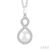 6 MM Cultured Pearl and 1/8 Ctw Single Cut Diamond Petite Fashion Pendant With Chain in 10K White Gold