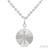 1/10 Ctw Round Fluted Medallion Round Cut Diamond Pirouette Cross Pendant With Chain in Sterling Silver