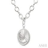 1/20 Ctw Circle Fluted Medallion Round Cut Diamond Pirouette Moon & Star Fashion Pendant With Chain in Sterling Silver