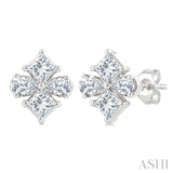 1/3 Ctw Princess and Pear Cut Diamond Fashion Earrings in 14K White Gold