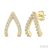 1/6 Ctw Wishbone Round Cut Diamond Petite Earrings in 10K Yellow Gold