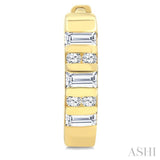 1/4 Ctw Ribbed Baguette and Round Cut Diamond Huggie Petite Earrings in 10K Yellow Gold