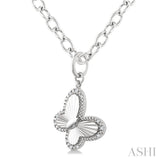 1/10 Ctw Butterfly Fluted Medallion Round Cut Diamond Pirouette Pendant With Chain in Sterling Silver
