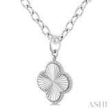 1/10 Ctw Clover Fluted Medallion Round Cut Diamond Pirouette Pendant With Chain in Sterling Silver