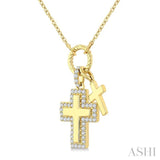1/5 Ctw Overlay Cross Charm Round Cut Diamond Fashion Pendant With Chain in 10K Yellow Gold