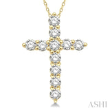 1/4 Ctw Round Cut Diamond Cross Pendant in 14K Yellow Gold with Chain