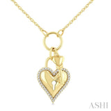 1/6 Ctw Heart Lock & Key Charm Round Cut Golden Glow Diamond Fashion Pendant With Chain in 10K Yellow Gold