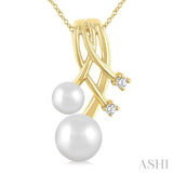 7-5 MM Cultured Pearl and 1/20 Ctw Round Cut Diamond Fashion Pendant With Chain in 10K Yellow Gold