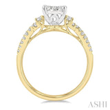 3/4 Ctw Oval Shape Center Criss Cross Shank Lovebright Round Cut Diamond Engagement Ring in 14K Yellow and White gold