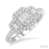 3/4 ctw Layered Round Cut and Baguette Diamond Ring in 14K White Gold