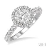 1/2 ctw Round Diamond Lovebright Halo Engagement Ring in 14K White and Yellow Gold
