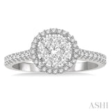 1/2 ctw Round Diamond Lovebright Halo Engagement Ring in 14K White and Yellow Gold
