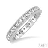 1 Ctw Milgrain Bordered Round Cut Diamond Eternity Wedding Band in 14K White Gold